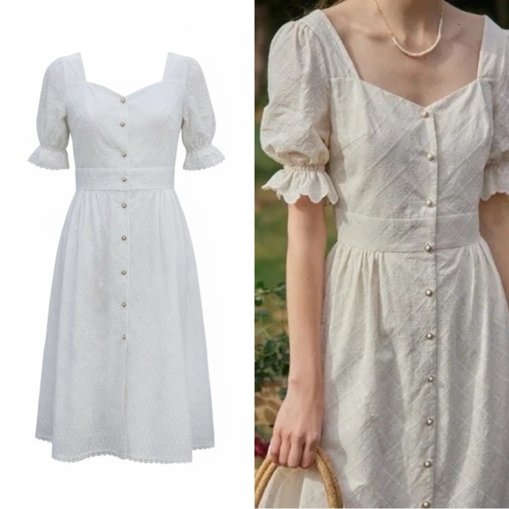 Simple Retro White Dress Coquette Cottage Core Vibes​​​​